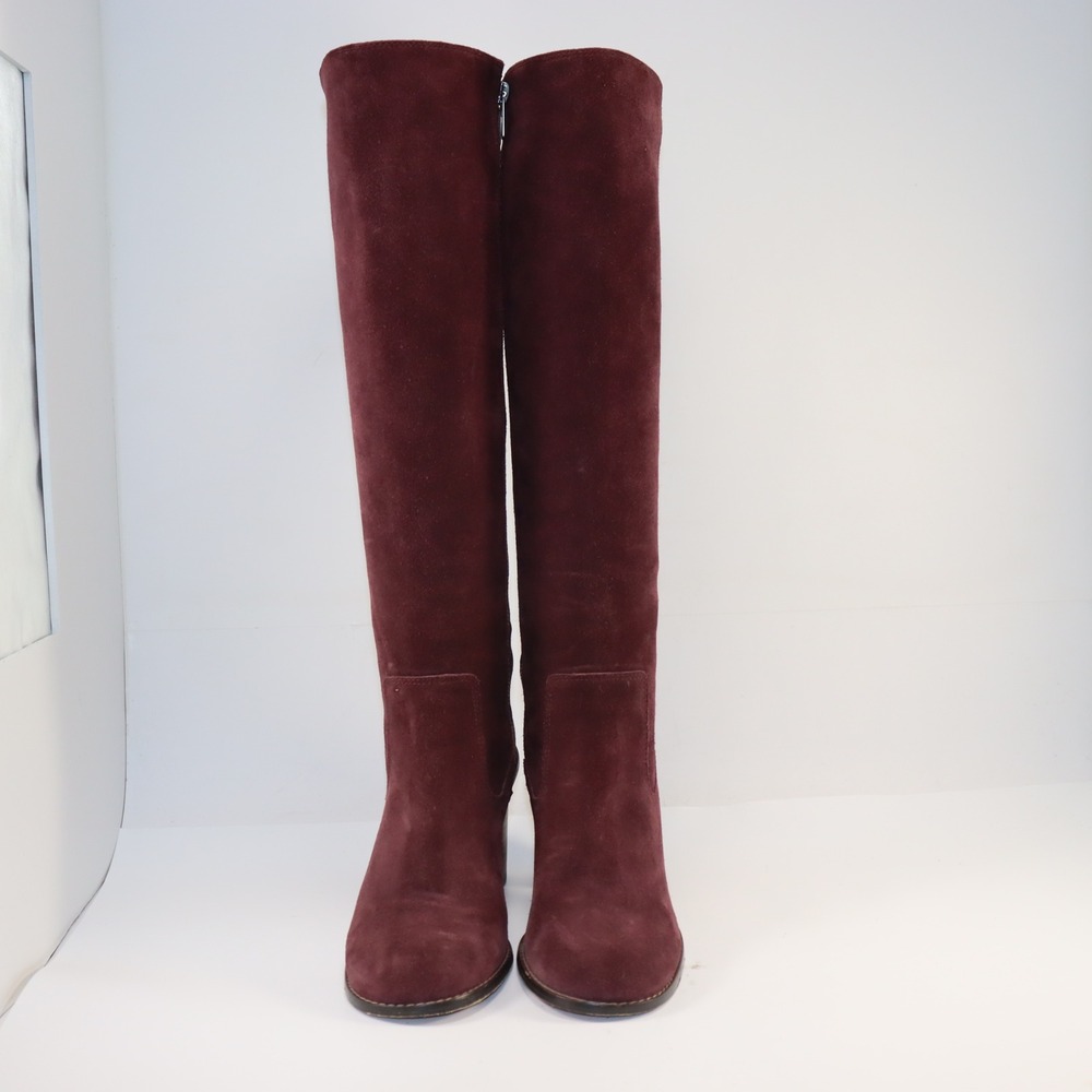 Coach Tall Suede Boots Womens 7 Burgundy Block Heel Knee High Leather Sole Zip - Picture 3 of 8